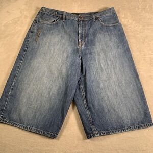 Y2K Sean John Shorts Mens 38 Blue Denim‎ Jean Baggy Long Loose Fit Embroidered
